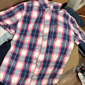 Hollister Kids Plaid Shirt - Pink and Navy